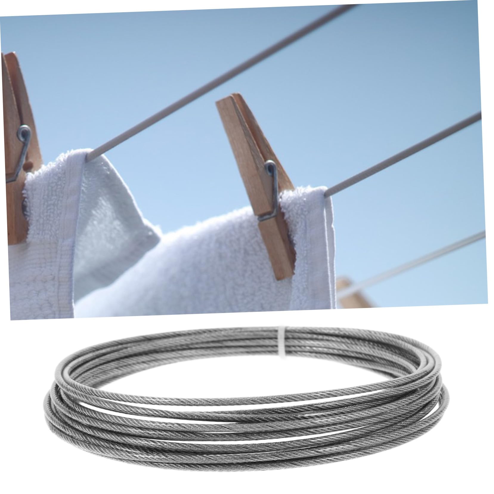 Cavo in Acciaio Resistente per Stendere Bucato Esterno Corda Antivento per Stendibiancheria Balcone Filo Leggero da 5 Metri per Asciugatura Abiti e Asciugamani Capacità di Carico