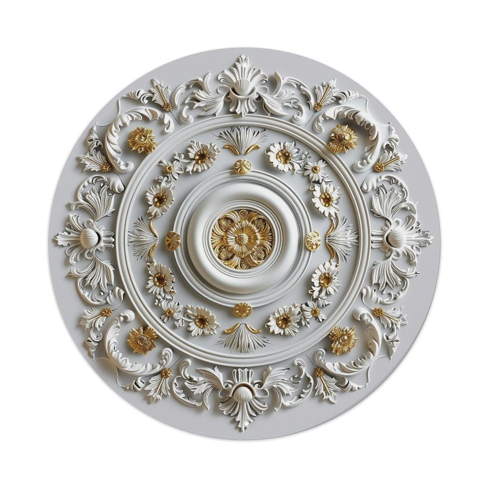 Ornate Floral Gold White Circular Retro Metal Sign Round Tin Sign, Vintage Decor Art Poster for Bar, Home, Man Cave, Kitchen, Laundry Room Gift 8x8Inch