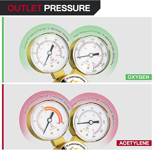 Miniatura 2 de ARCCAPTAIN Juego de reguladores de acetileno de oxígeno pequeño, CGA 540 y CGA 200 para rosca de salida de 916"-18 manguera de tamaño B y manguera