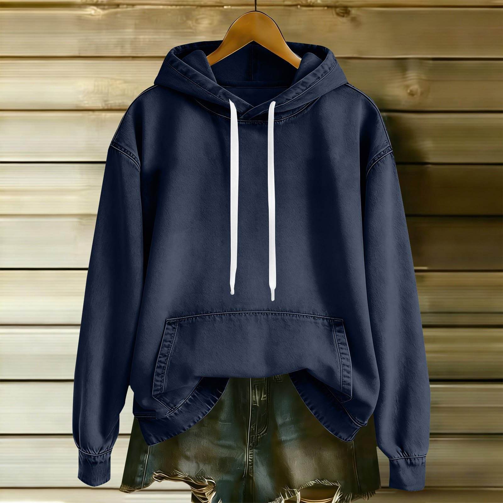 Generisch Sweat à capuche pour femme - Oversize - En jean - Manches longues - Couleur unie - Décontracté - Pour le sport - Streetwear - Mode - Veste à capuche chaude pour l'automne - Pour femme