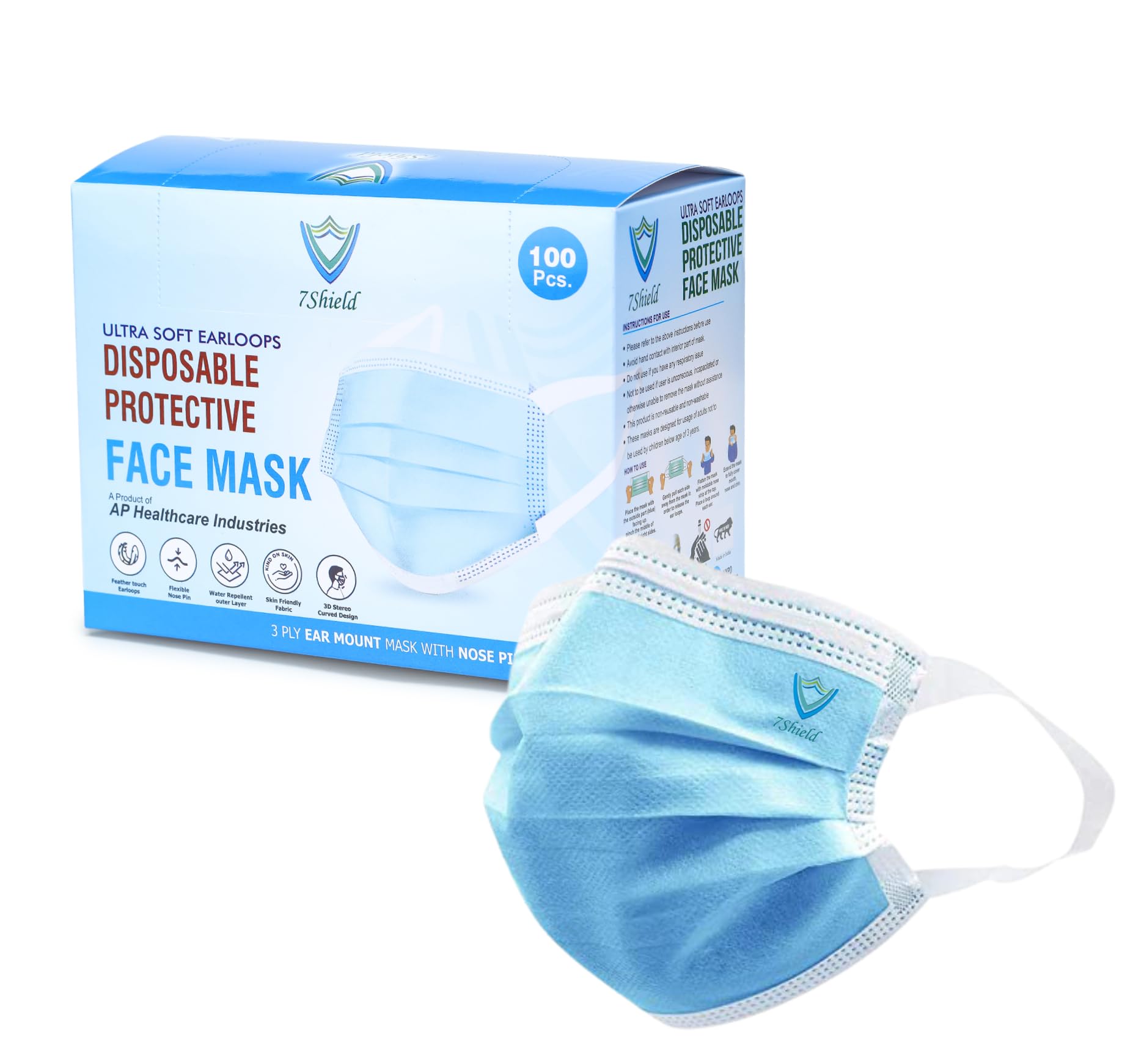 7Shield Kids Size CE ISO GMP Certified mask with Extra Soft Fabric Ear Loop Inbuilt Nose pin Unisex Children Size (Hygienic Box Pack 100) (Color-Blue)-image-12