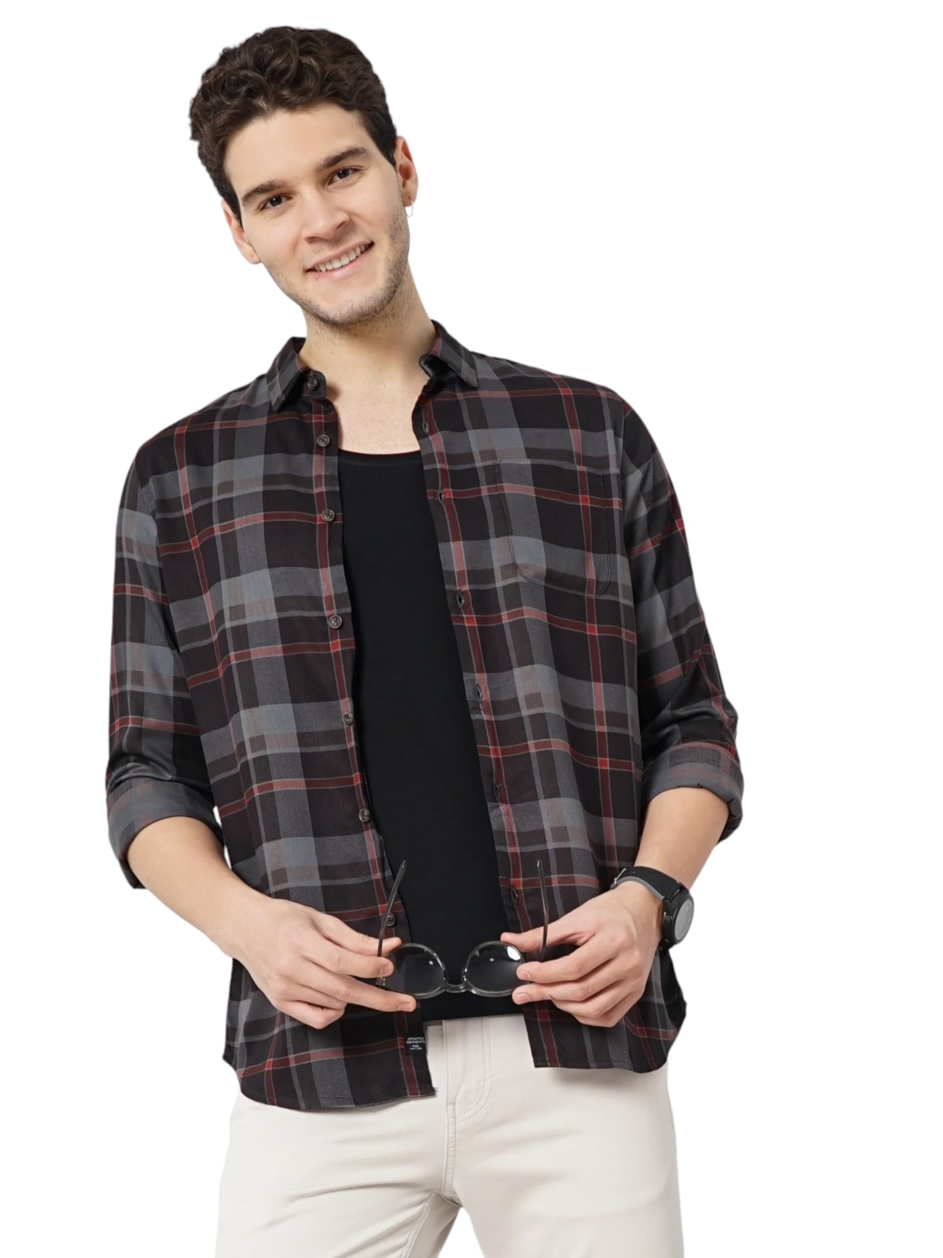 CelioMen Black Checked Regular Fit Viscose Rayon Soft Touch Casual Shirt