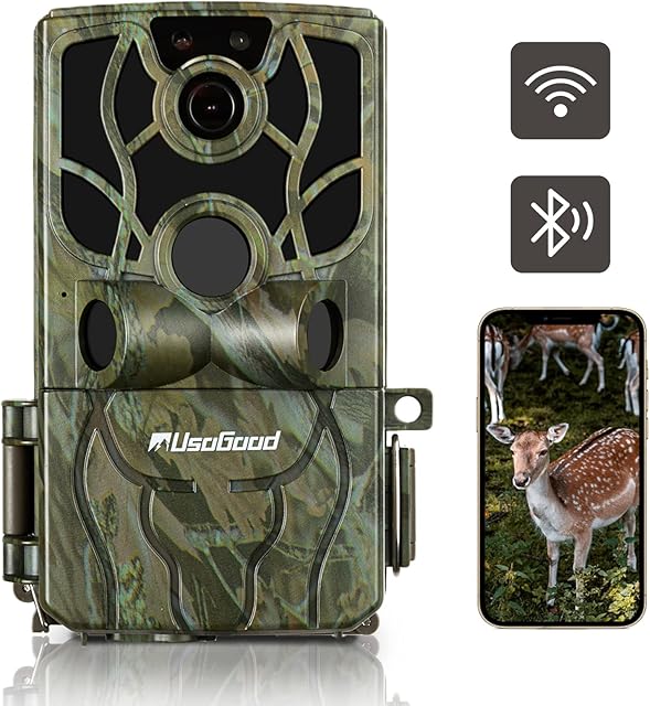 usogood 4K 48MP Wildlife Camera WiFi Bluetooth with Night Vision Motion Activated, IP66 Waterproof Trail Camera with 60°/120° Motion Sensor for Wildlife Scouting & Garden Monitoring