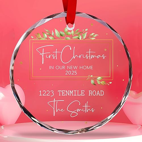 Vista 4 de Alpadil Adorno de cristal personalizado para la primera Navidad en nuestro nuevo hogar, adorno de dirección de casa, regalo de inauguración