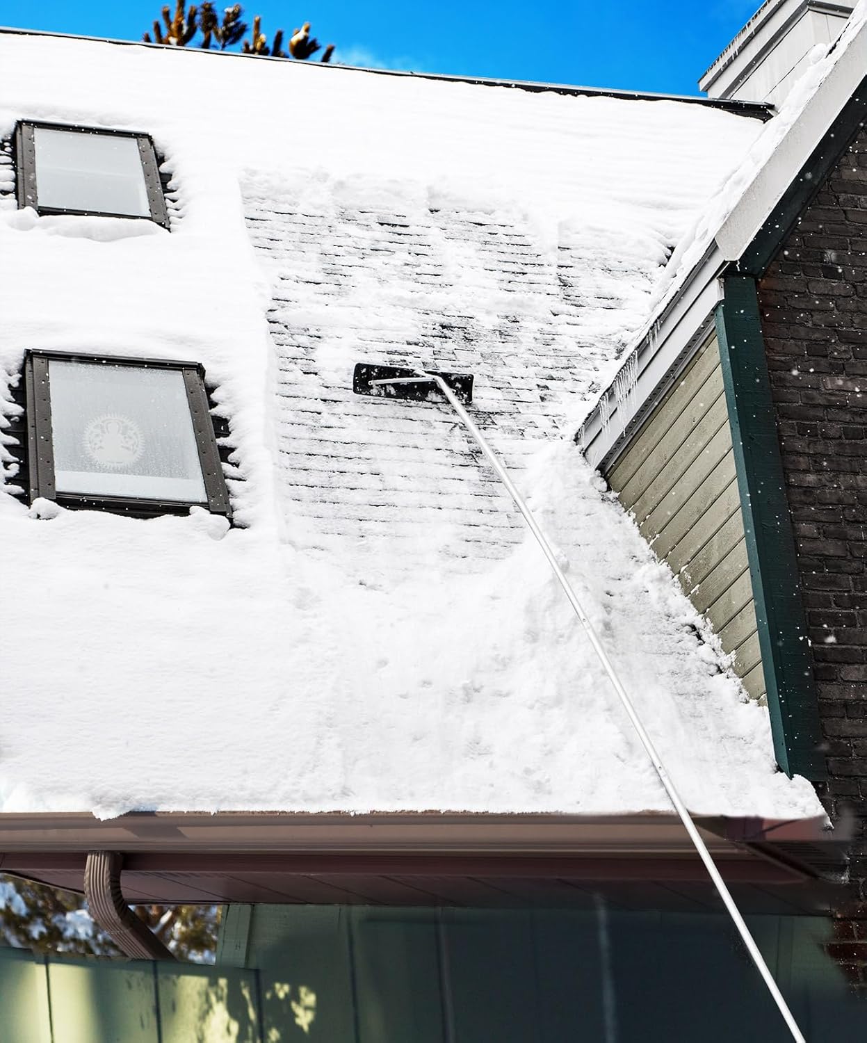 Snow Roof Rake, Extendable 4.8-20FT Snow Shovel, 25" Plastic Blade Snow Removal Tool, for Snow Removal w/Aluminum Frame & Anti-Slip Handle for House Roof, Car Snow, Wet Leaves 2Pcs