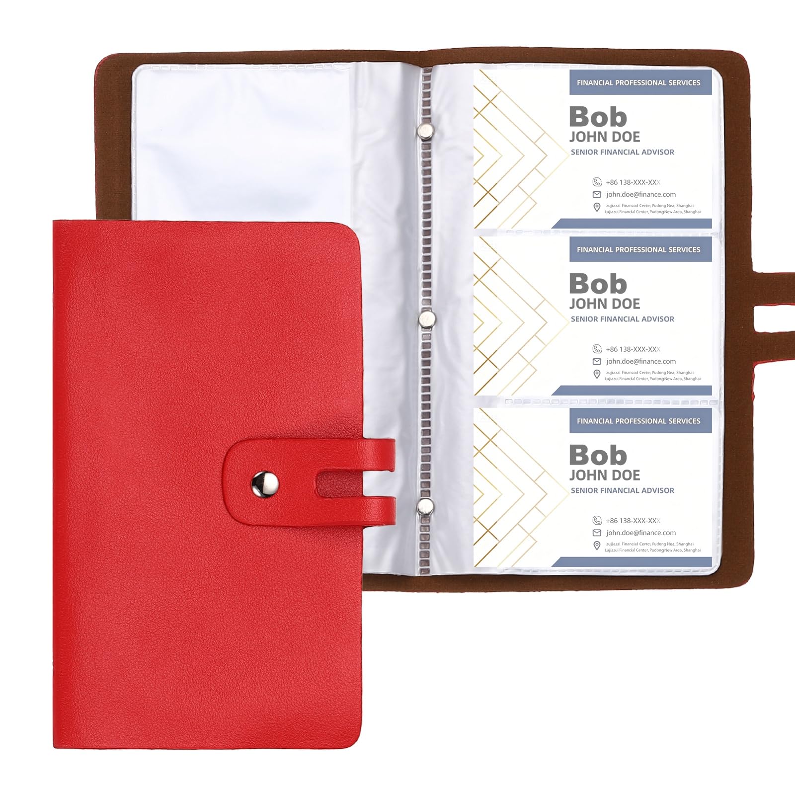 PATIKIL Business Card Holder Book 7 x 5 Inch, 2 Pack Professional Leather Business Card Organizer with 96 Capacity Organizer Binder Booklet Storage Folder for Men Women Credit ID, Red