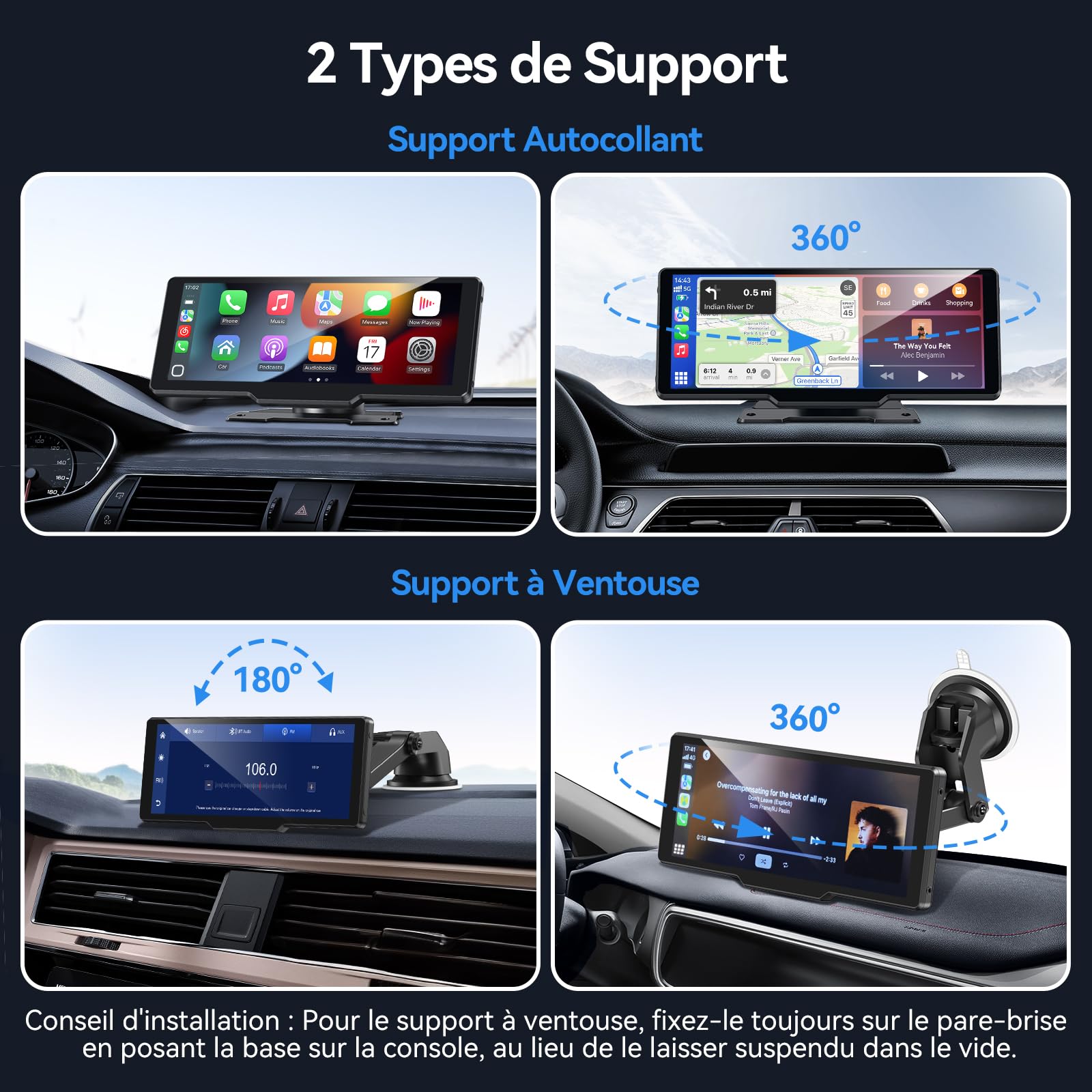 Écran Carplay Voiture de 10,26 pour A-pple Carplay & Android Auto Voiture avec 1080P Caméra de Recul, Mises à Jour OTA, Airplay, Bluetooth, Navigation GPS, FM, AUX, Assistant Vocal Google/Siri