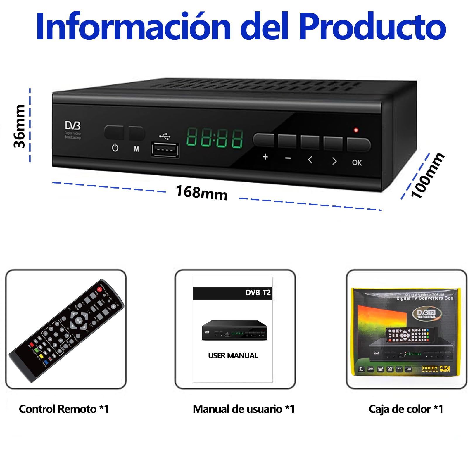 Decodificador TDT HD 2024,Sintonizador TDT HD,Receptor TDT HD,Decodificador DVB-T2,HD 1080P H265 HEVC Principal 10 bit,Soporta ETHERNET/USB WiFi/Proyector/Dolby/PVR/Funciones Multimedia