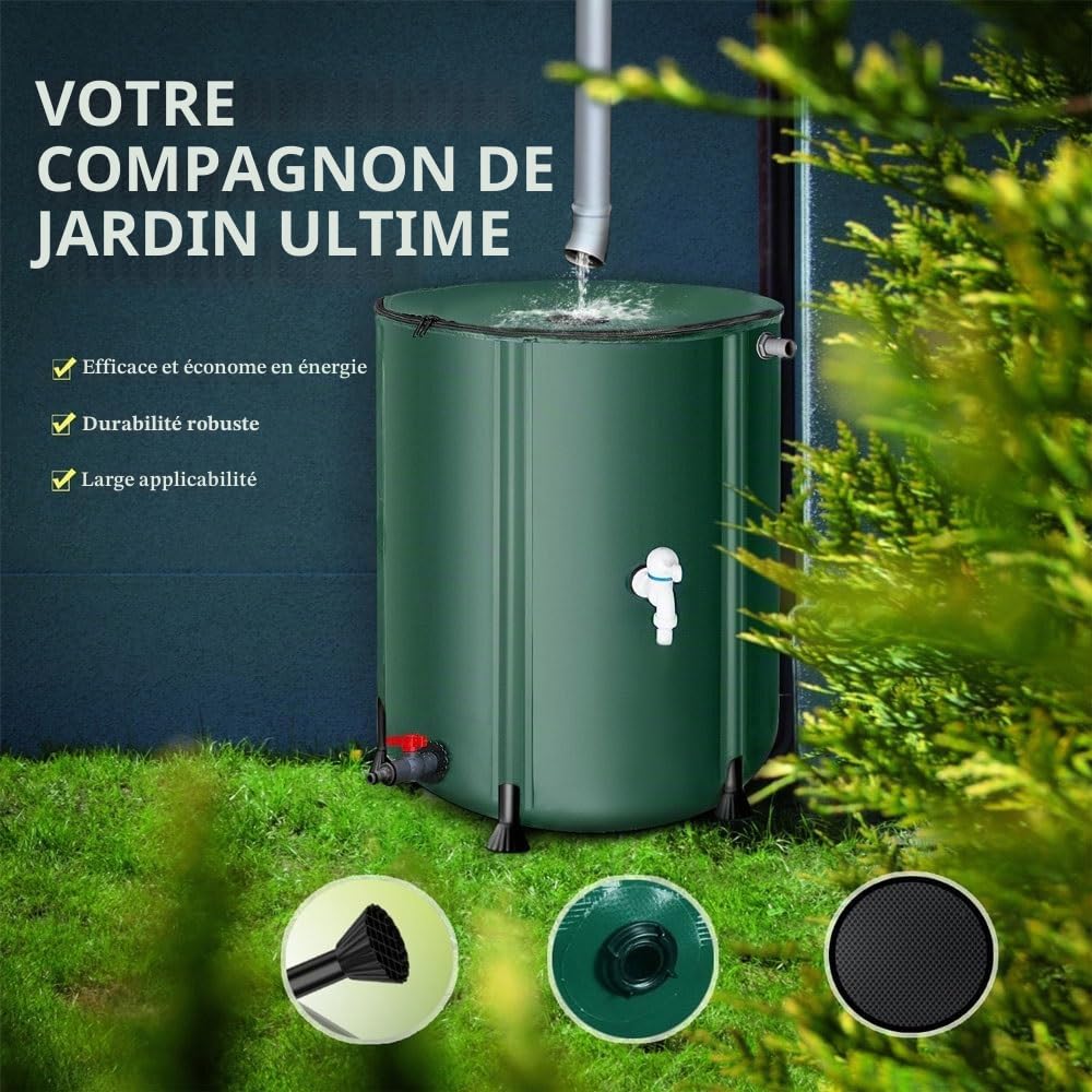 Récupérateur d'eau de Pluie 50L-1000L Pliable avec Robinet, pour Jardin, Irrigation, Extérieur et Urgence(50L)