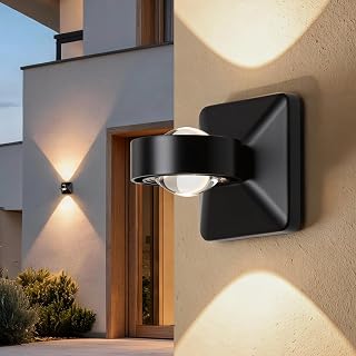 Tubicen Outdoor Wall Sconce, IP65 Waterproof LED Up Down Light, Dimmable | Black Wide Bright Wall Spot Lamp 3000K Warm White Lights for Outdoor Garden, Indoor Living Room, Bedroom, Hallway, Stairway