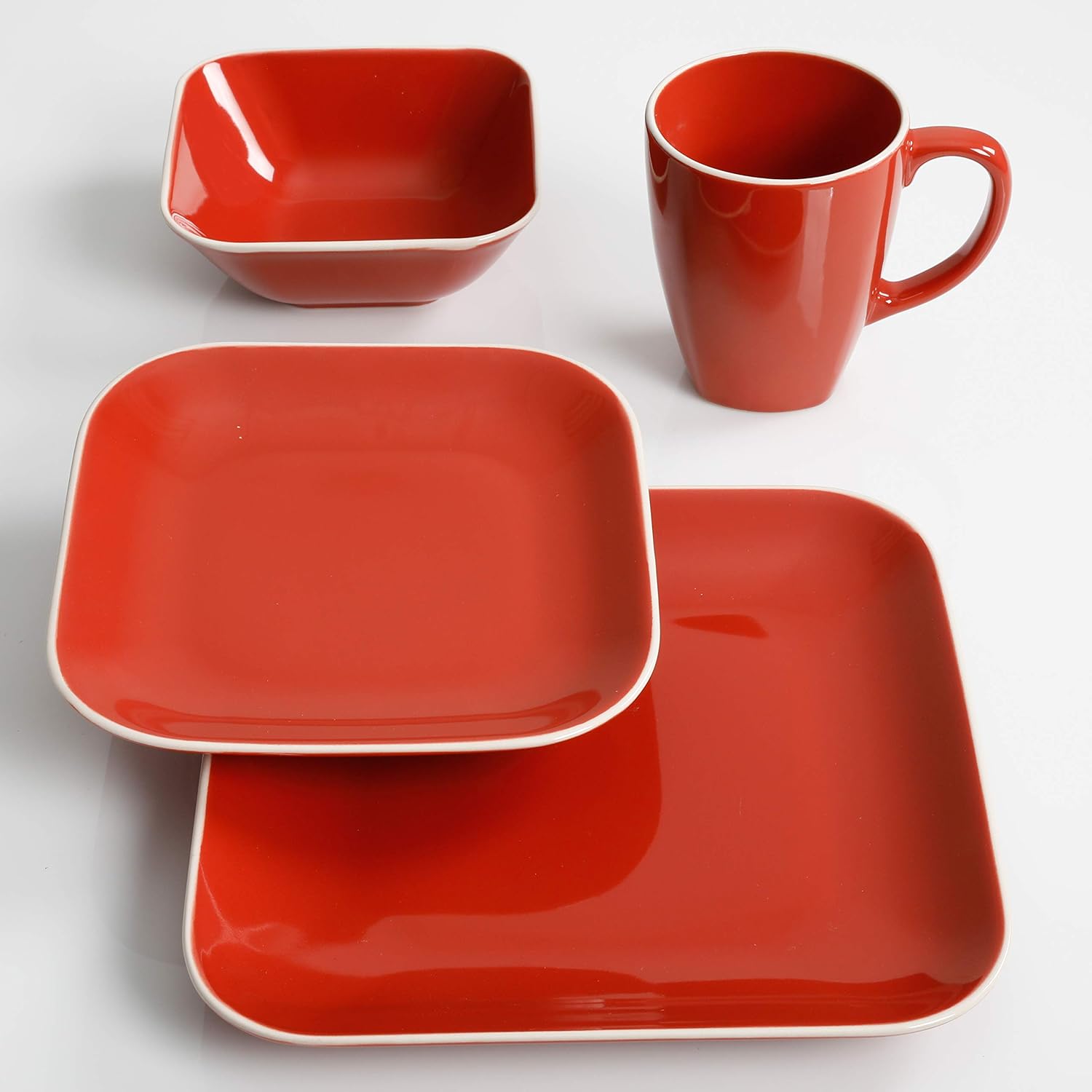  | Gibson Overseas, Inc. Gibson Home Dance Dinnerware Set Soft Square Stoneware (16 Piece), Red, 16pc: Dinnerware Sets