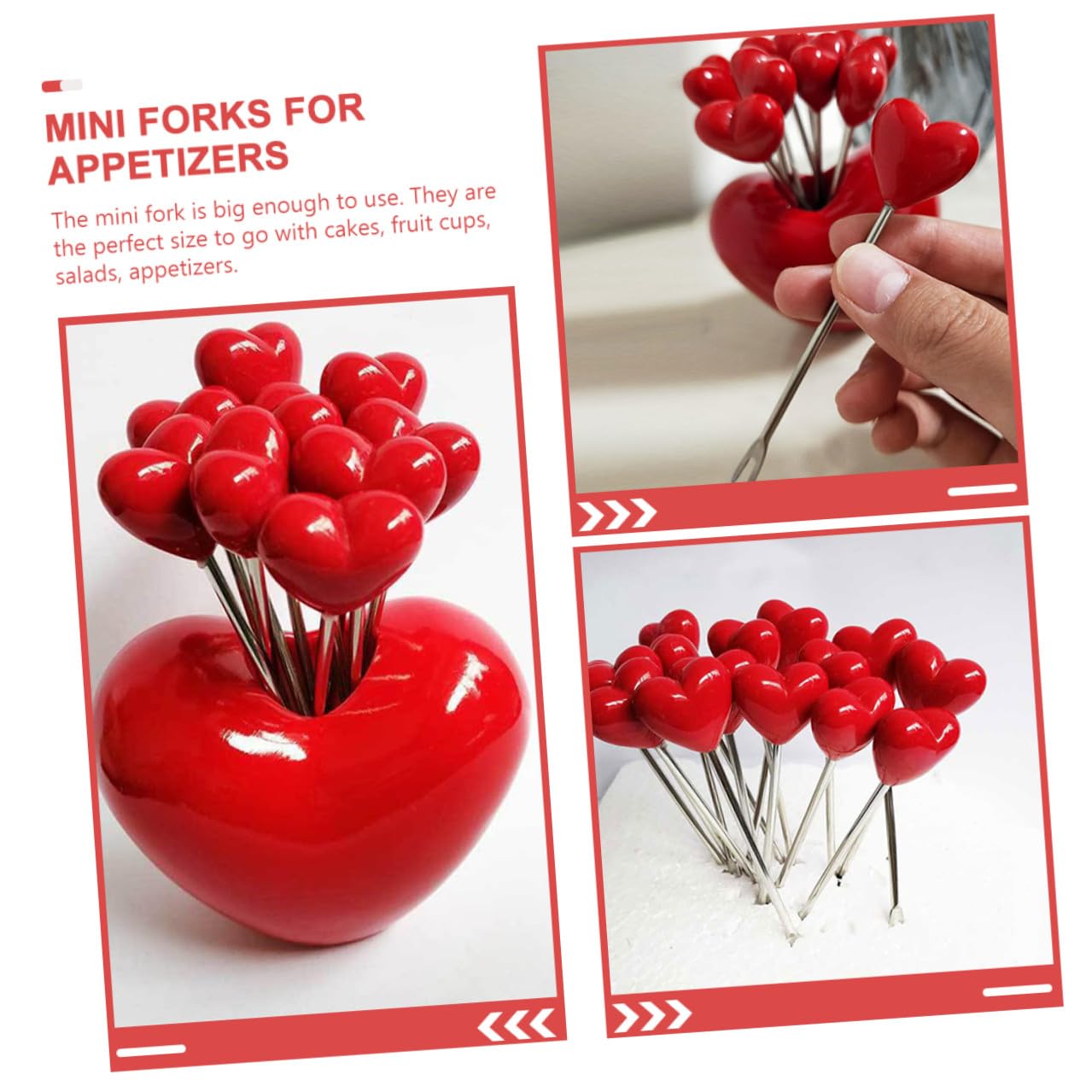 Set da 10 Mini Forchette da Frutta in Metallo e Resina con Supporto a Forma di Cuore Forchettine da Dessert e Antipasti per e Uso Domestico