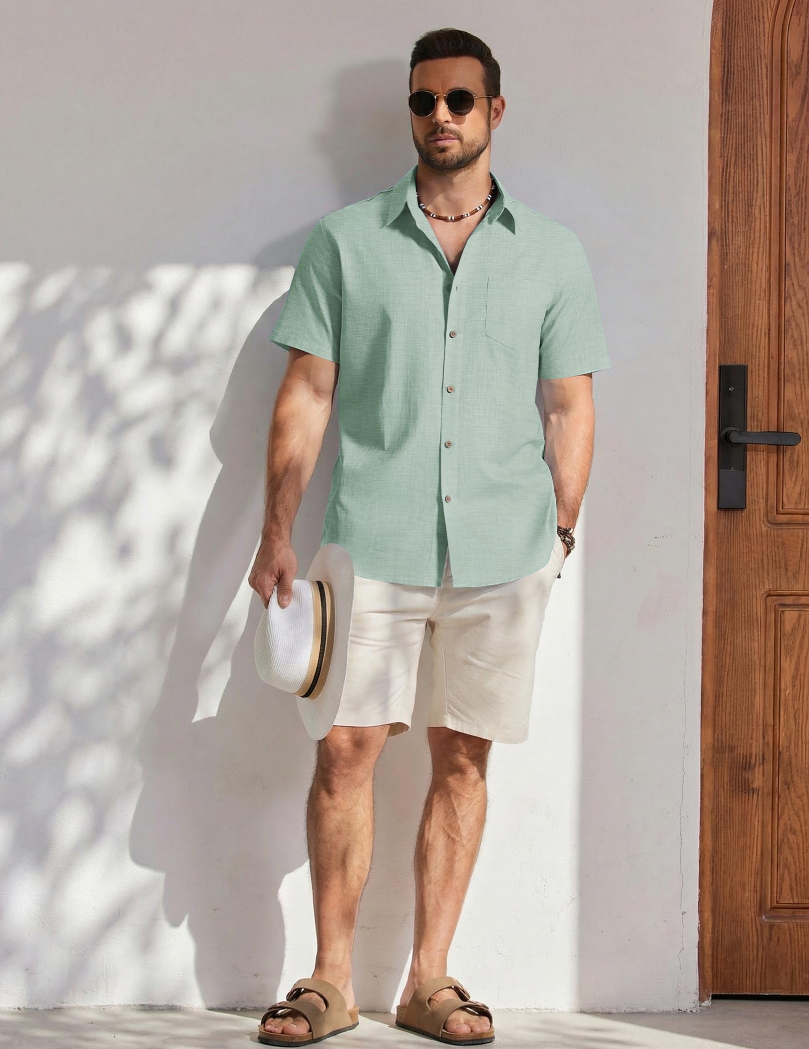 COOFANDY Chemise Homme Manches Courtes Chemise d'Été Léger Style Vacances Décontracté Chemises Boutonnées Chemisette pour Homme Casual Regular Fit