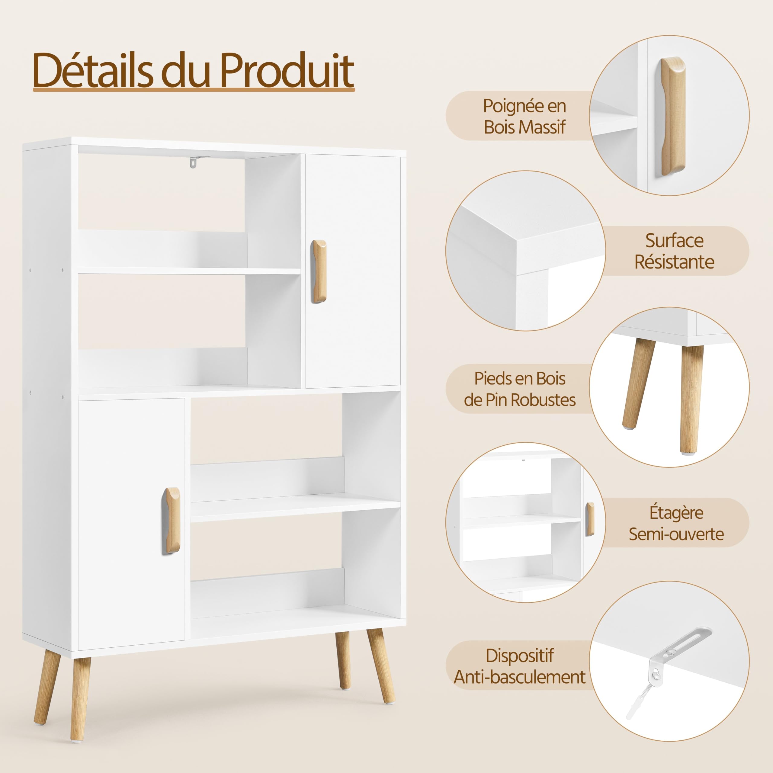 Yaheetech Bibliothèque Moderne Meuble de Rangement 80 x 23.5 x 120,5 cm
