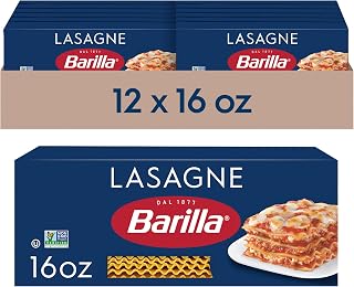 Barilla Wavy Lasagna Pasta Sheets, 16 oz Boxes (Pack of 12) - Non-GMO Durum Wheat Semolina, Kosher Certified for Al Dente Perfection