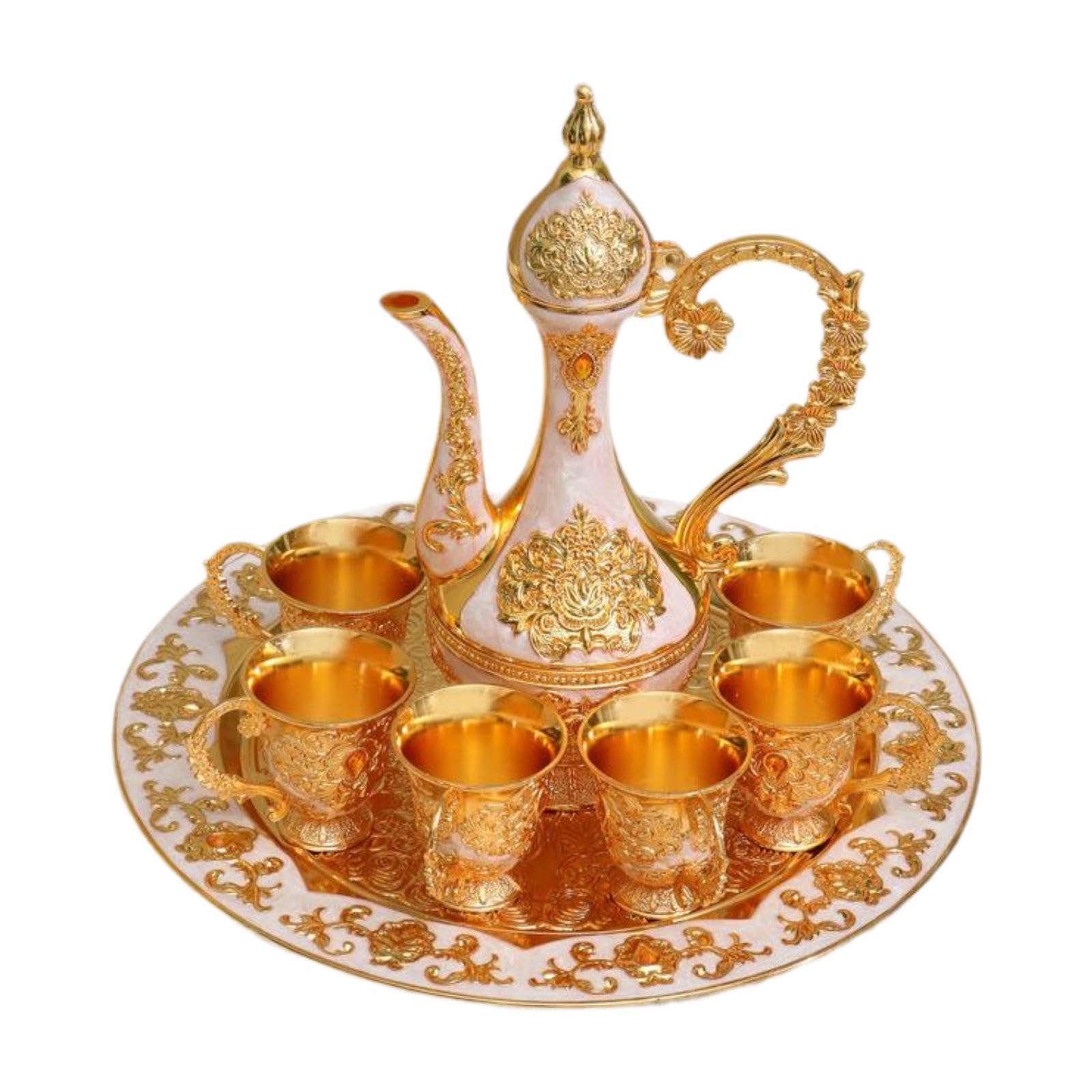 Yajuyi Service à Thé Turc, Comprenant Une Théière, Un Plateau à Café et Six Tasses. Idéal comme Cadeau pour Un Anniversaire, Un Mariage Ou Toute Autre Occasi, Blanc