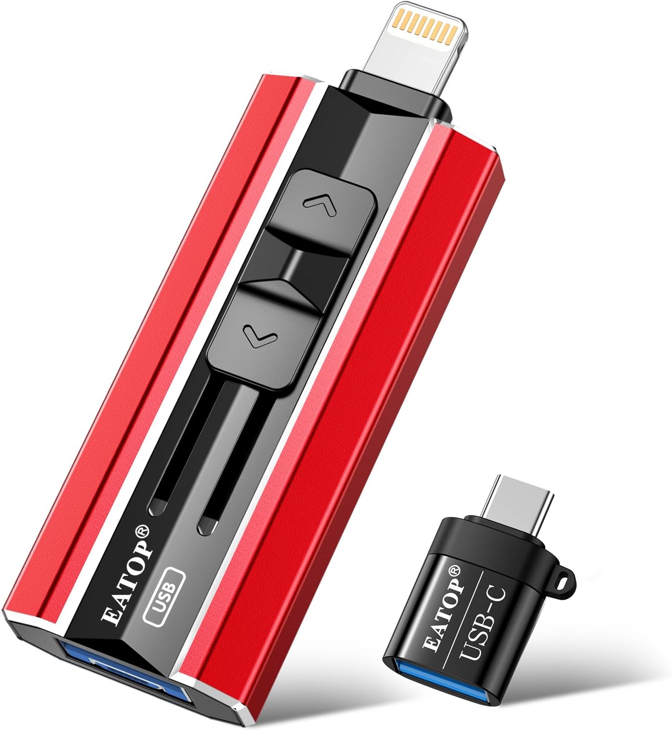 EATOP 256GB Flash Drive Intended for iPhone iPad, USB Photo Stick for Photo & Video Backup, External Phone Memory Storage, No App Required, Compatible with iOS, Android & PC, Bright Red