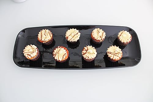 Miniatura 7 de Party Bargains Bandeja de plástico para servir de 17 x 5 pulgadas, bandeja rectangular negra, paquete de 4