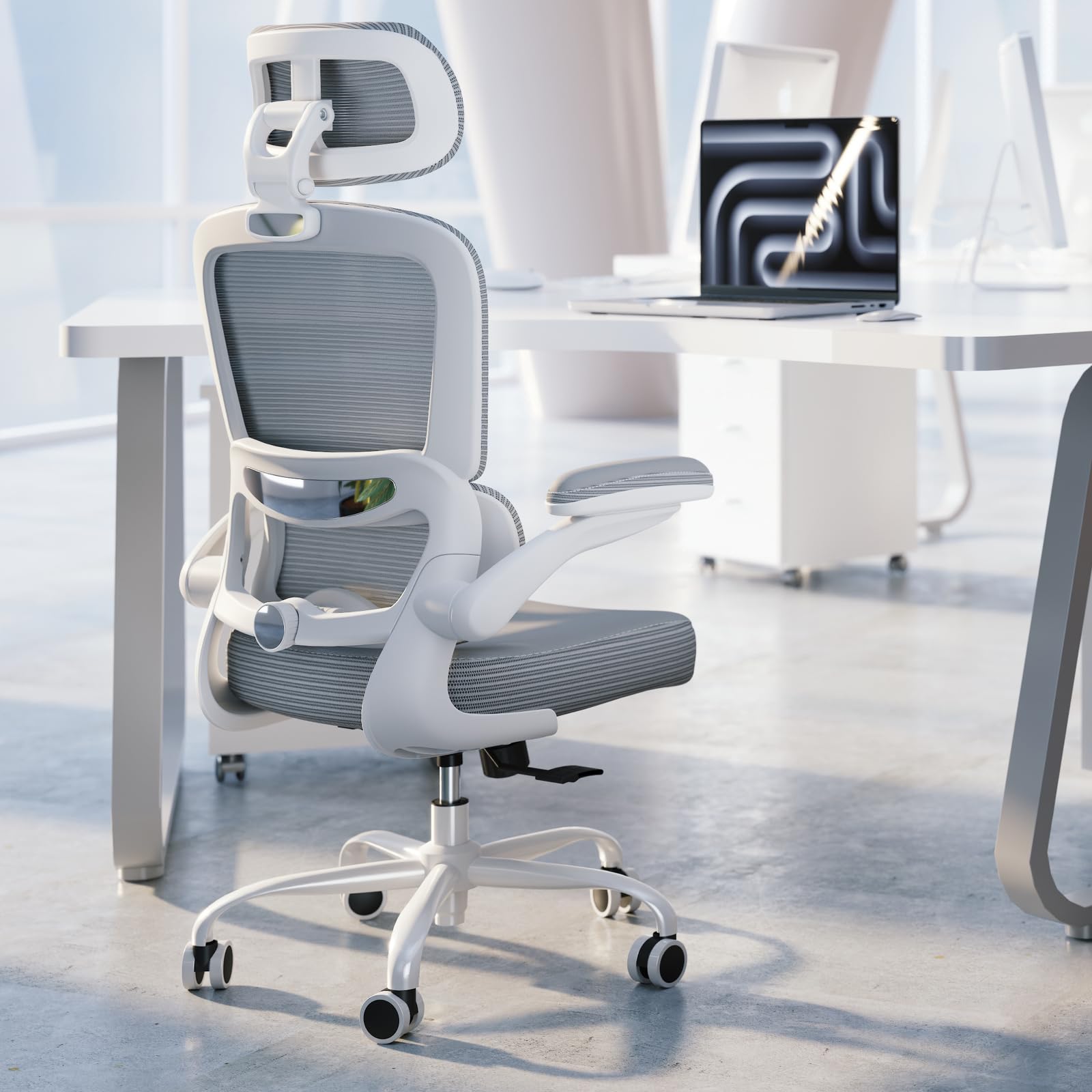 TRALT Office Chair Ergonomic Desk Chair - Gaming Chair with Lumbar Support | 330 LBS Home Office Desk Chairs with Headrest, Reading Chair with Flip-up Armrests, Comfortable Computer Chairs (1, Grey PU) Grey Pu 1