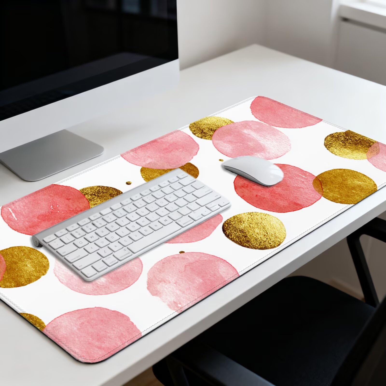 Różowa podkładka pod mysz XXL 1200 x 600 mm złota pod biurko z wodoodporną powierzchnią i antypoślizgową podstawą, podkładka pod mysz do domu, biura, komputera, poprawia dokładność i szybkość 3Y-945