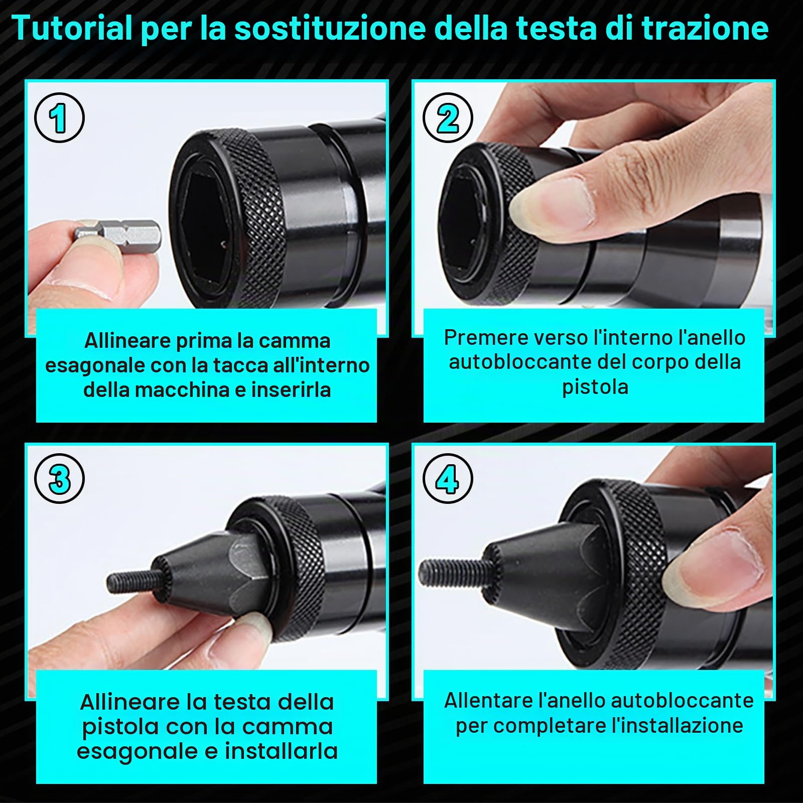 Pinza rivettatrice a batteria compatibile con Makita 18V-26V batteria | strumento elettrico senza spazzole con due modalità con testa rivetto M6 (senza batteria, senza caricatore)