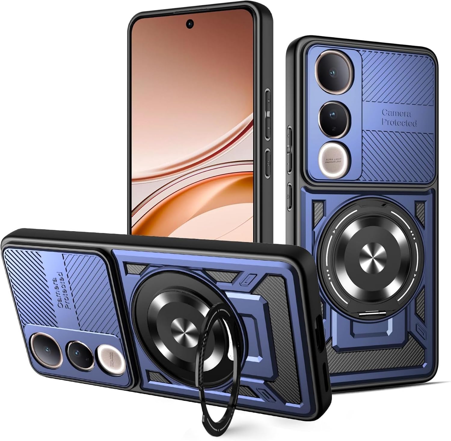 Case for Vivo V50 Lite with 360  Rotating Stand Magnetic Mobile Phone Case Military Silicone TPU Shockproof and PC Scratch-Resistant Protective Case for Vivo V50 Lite 4G / 5G Blue