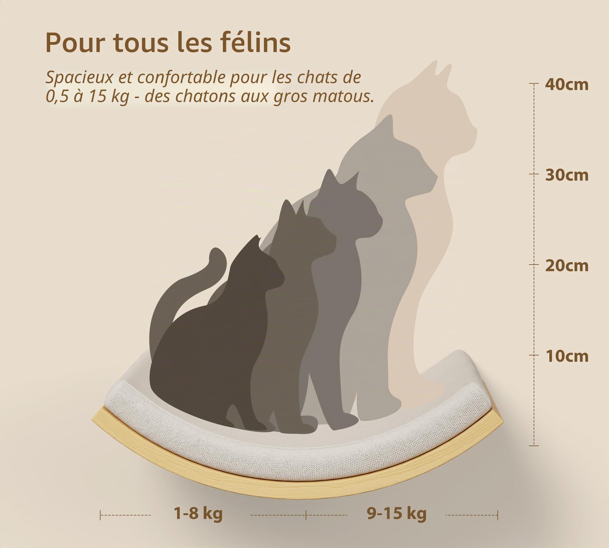 Mur d'escalade pour chat - Étagère murale incurvée avec tapis en mousse - Meuble mural en bois massif pour escalade/jeu/dormir