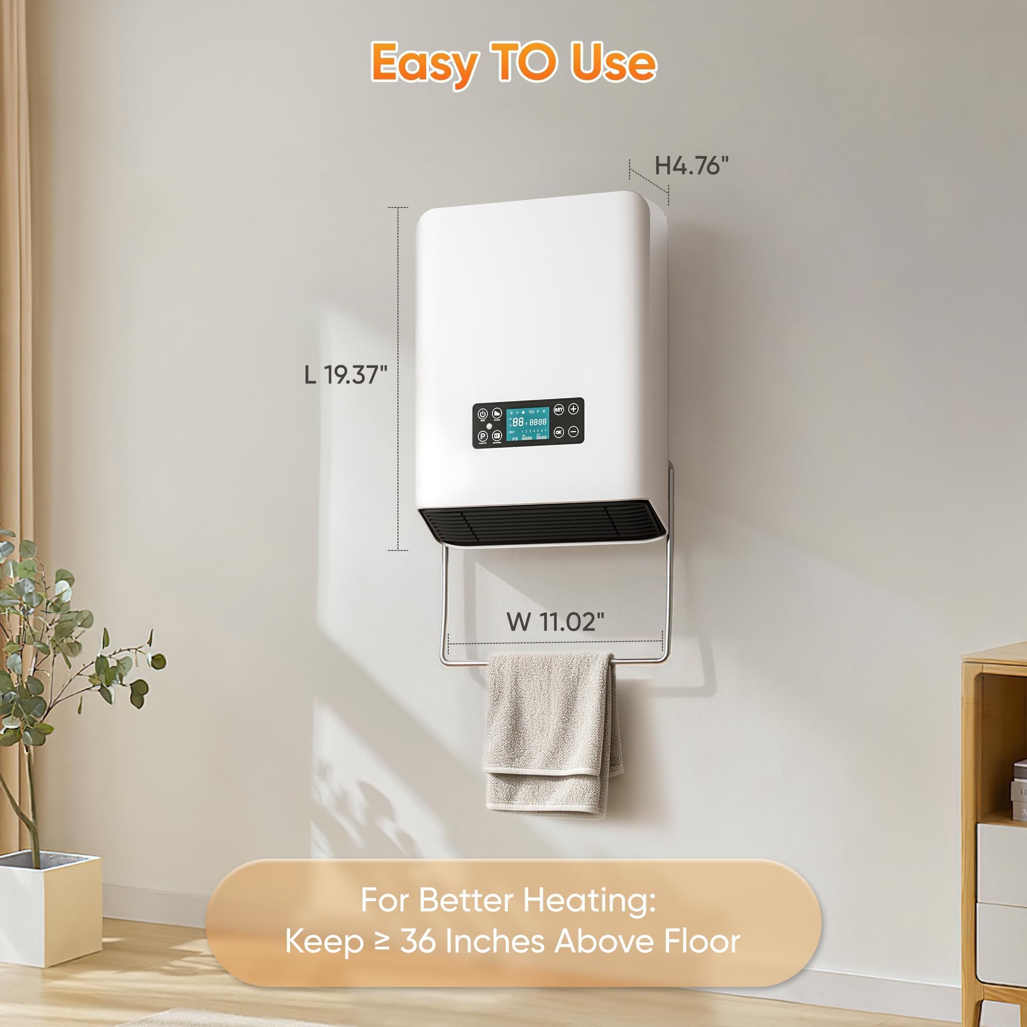 Calentador de pared, calefactores eléctricos PTC para uso en interiores, control remoto, termostato ajustable, calentador de fácil montaje para recámara, hogar, oficina, cochera, 1500 W