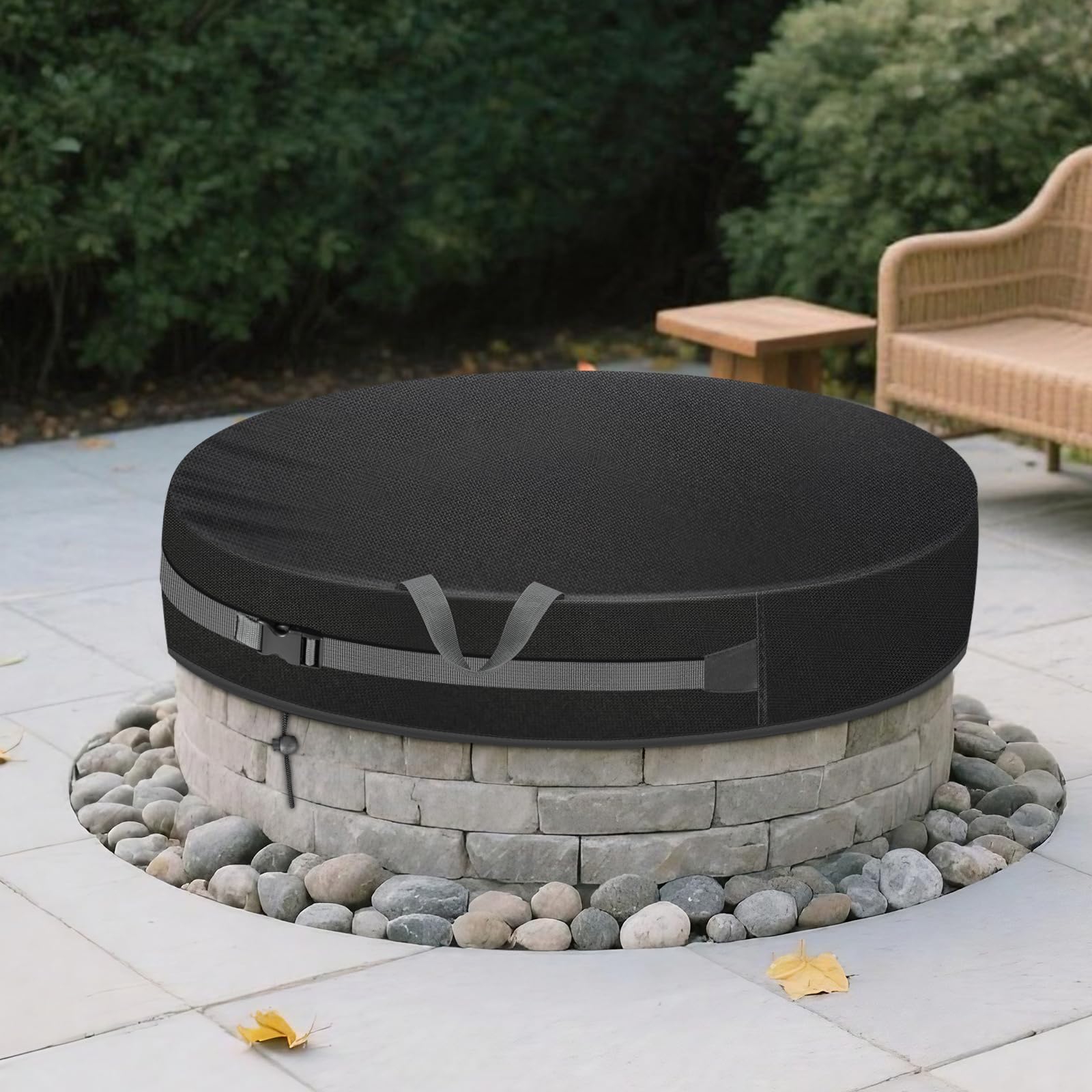 Heavy Duty 36 Inch Vented Fire Pit Cover, Waterproof Outdoor Round Cover for In-ground & Built-in Stone Fire Pits, 600D Fabric Breathable Protection (Black, 36inch)-picture-25