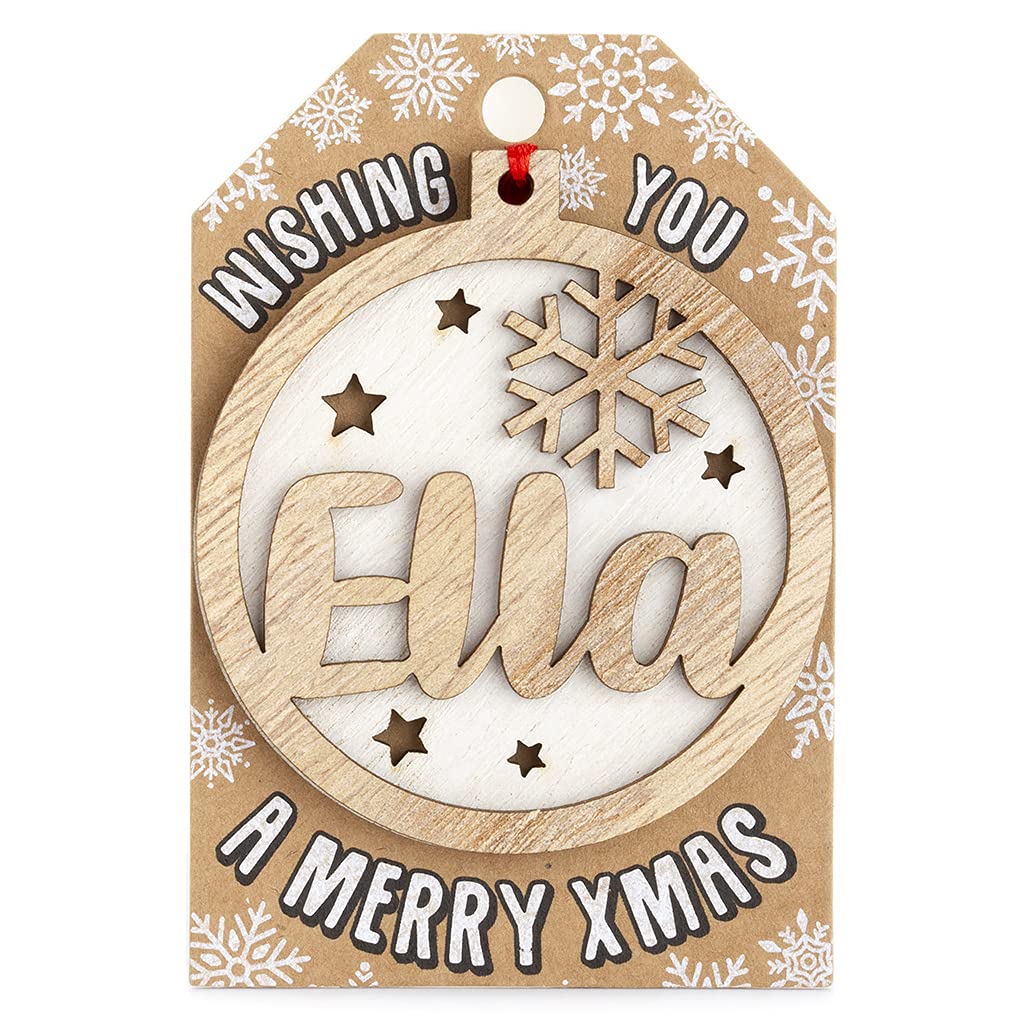 Stands Out, Supplying Outstanding Gifts Ella Personalised Wooden Name White Hanging Christmas Tree Bauble Decoration