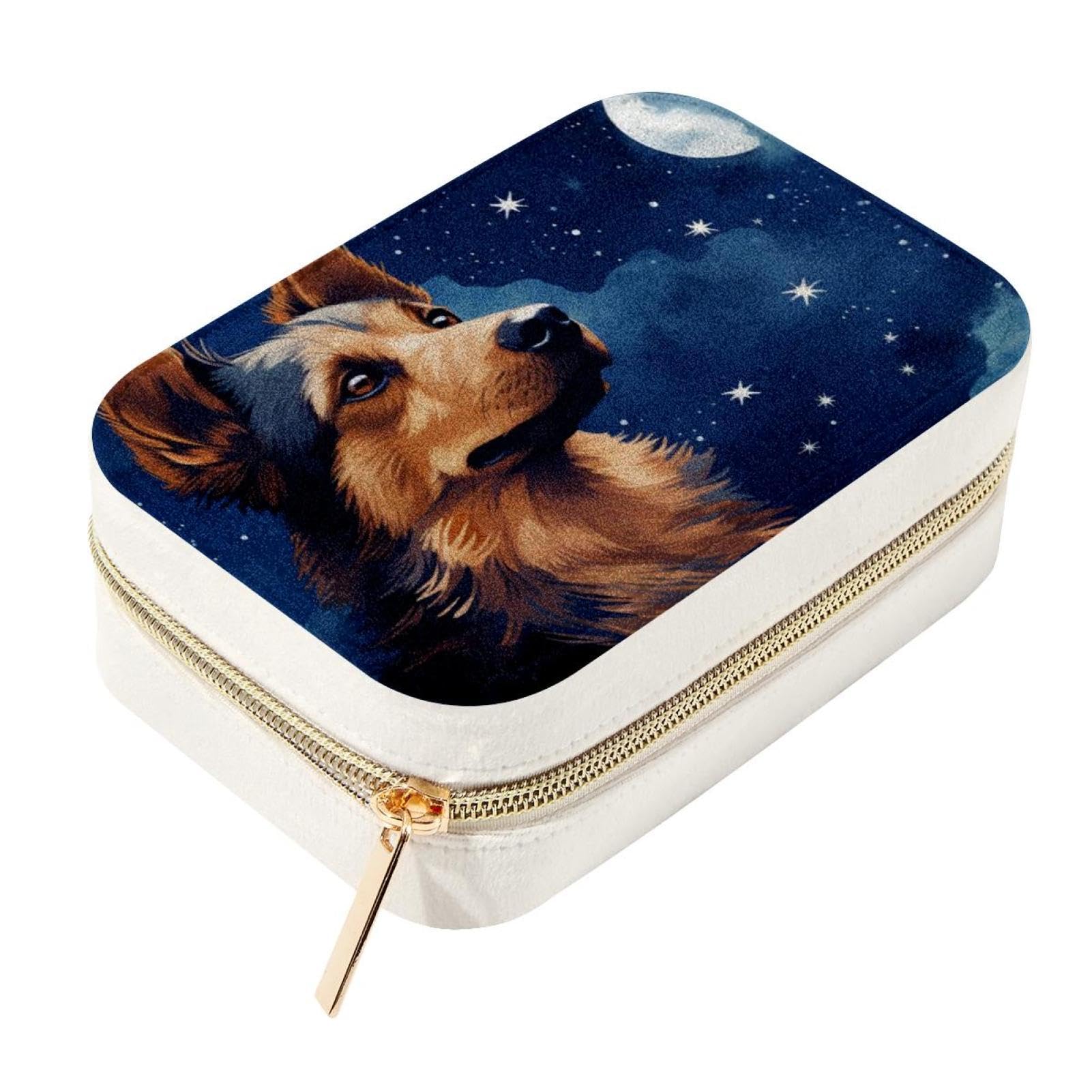 Boîte à bijoux Collie double couche : l'écrin compact pour vos bagues et colliers précieux.
