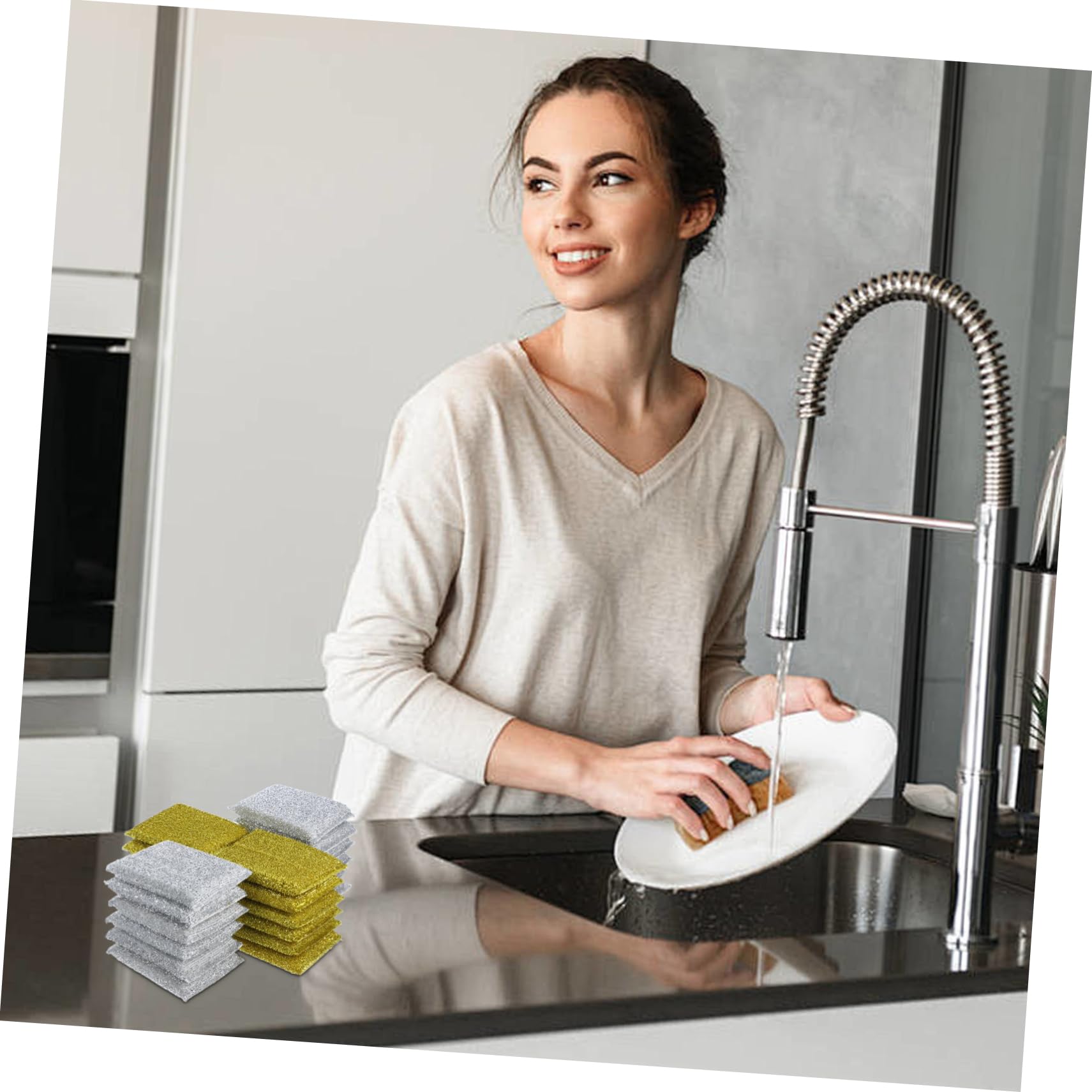 24 Esponjas para Lavar Platos Superficie Potente Rayar Esponjas de Limpieza de Cocina de Plata para Limpieza en Baño y Cocina