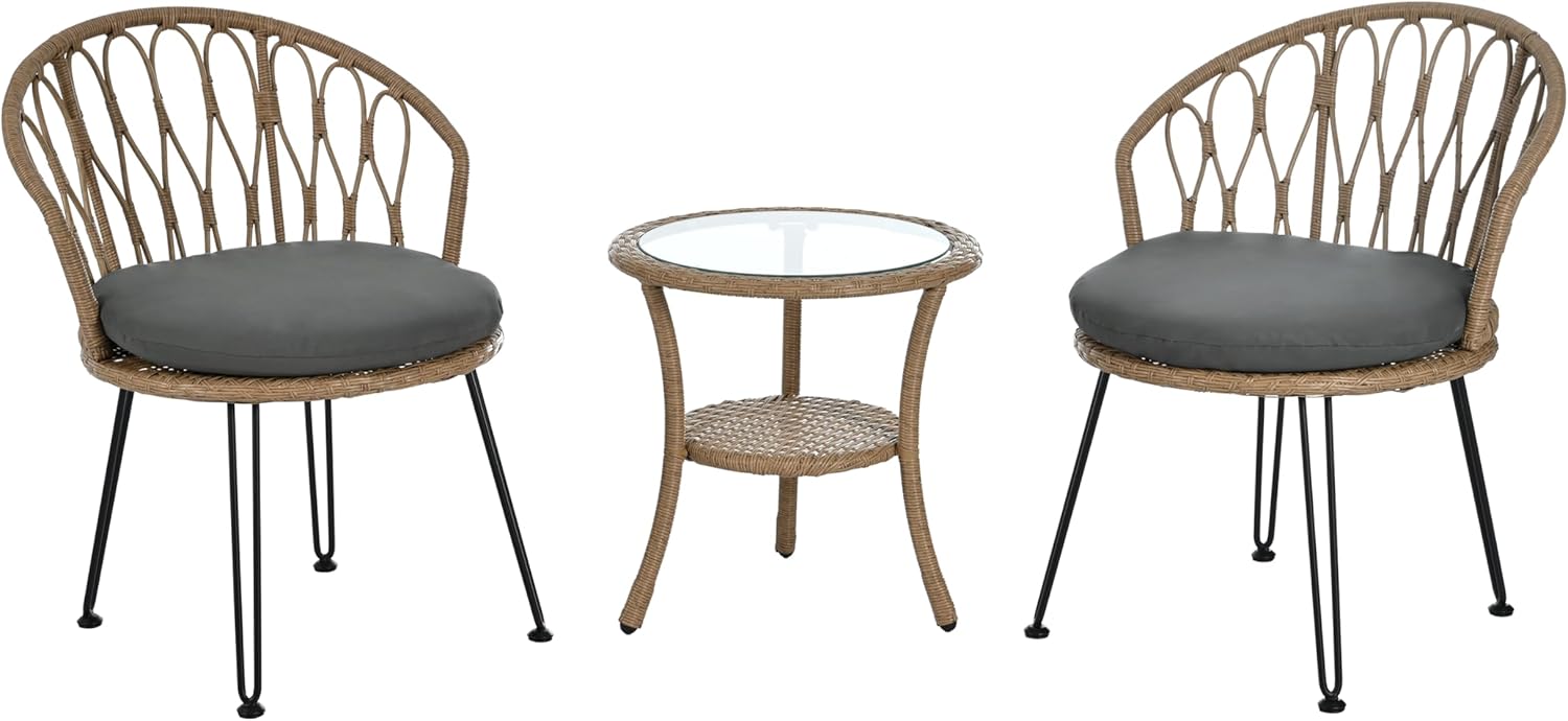 Patio Furniture Set with Small Outdoor Table, Comfortable and Durable Rattan Chairs, Stylish Patio Bar Set w/Sillas para Balcon, Sillas para Patio Exterior, Easy Assembly (Grey)