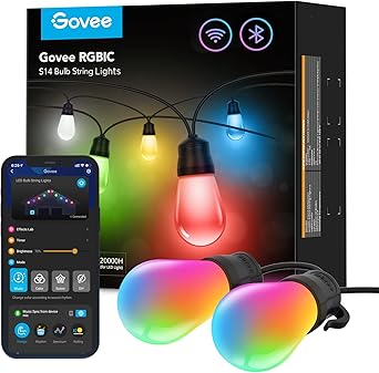 Govee Smart Outdoor String Lights H7020, RGBIC Warm White 48ft LED Bulbs for Outdoor Decor, WiFi Patio Lights Work with Alexa, Google Assistant, APP Control, IP65 Waterproof