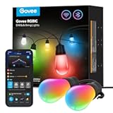 Smart Outdoor String Lights H7020, RGBIC Warm White 48ft LED Bulbs for Outdoor Decor, WiFi Patio Lights Work with Alexa, Google Assistant, APP Control, IP65 Waterproof