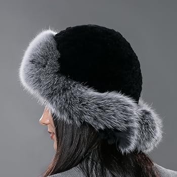 URSFUR Winter Fur Bomber Hat Rex Rabbit Fur Russian Cap with  display picture 2