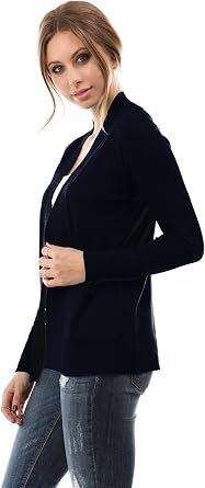 CIELO Open Front Solid Color Long Sleeve Sweater Cardigan, Navy, X-Large