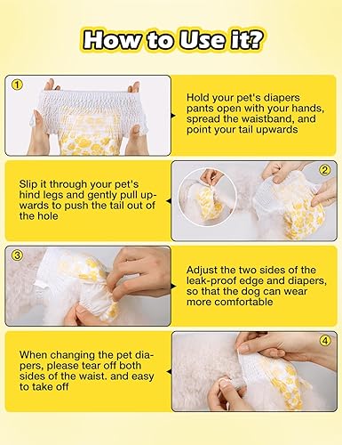 Miniatura 4 de Dono Pañales para perros y gatos con cintura elástica, 24 unidades, pañales desechables de envoltura completa para cachorros, pañales para perras en