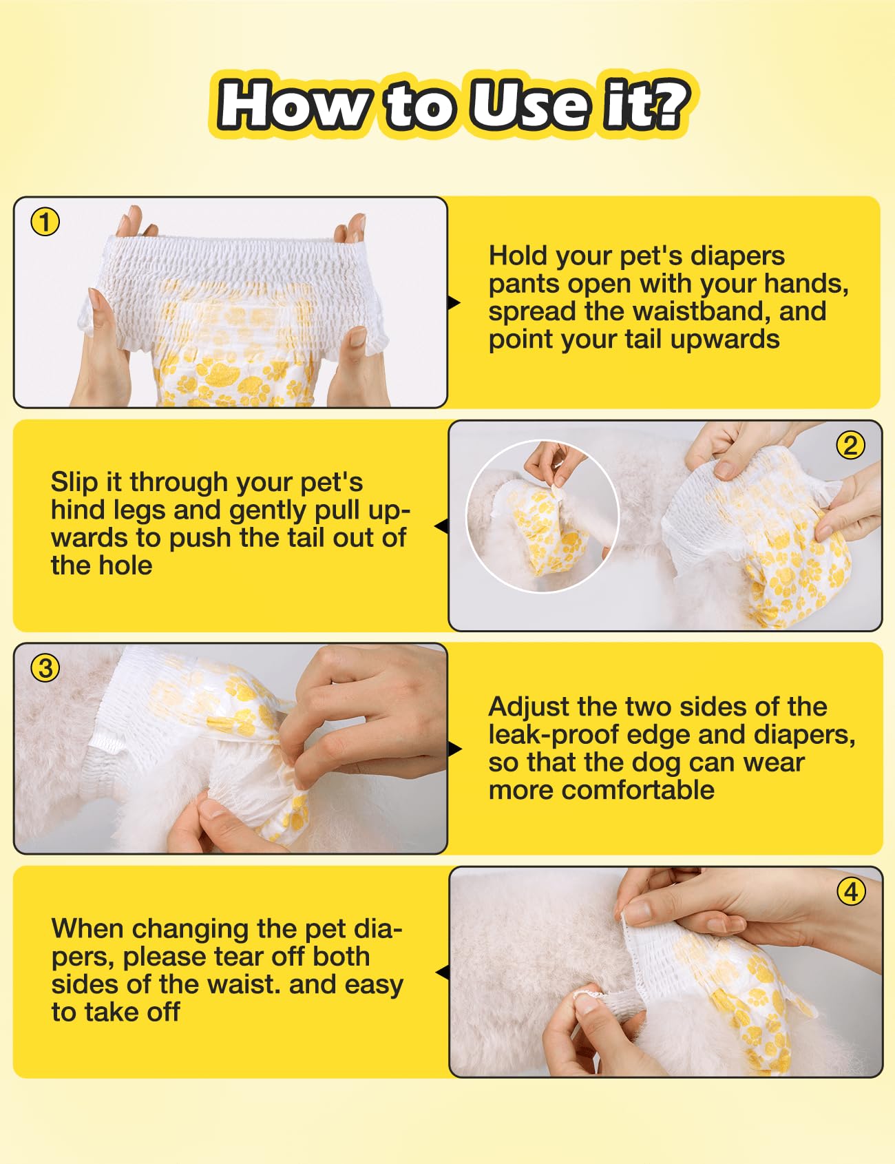 Dono Pannolini per cani femmina con vita completamente avvolgente e elasticizzata, 16 pezzi, pannolini per cani, super assorbenti, a tenuta stagna, pannolini per cani per caldo, periodo, incontinenza