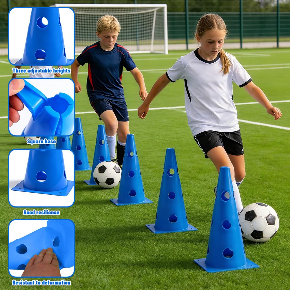 Steckhürden Set für Agility Training, 5 Stück Hindernisse mit 10 Kegel 23cm Höhe und 5 Stangen 80cm Lang, Verstellbare Hürdenset für Hundesport, Pferdetraining und Kinderturnen