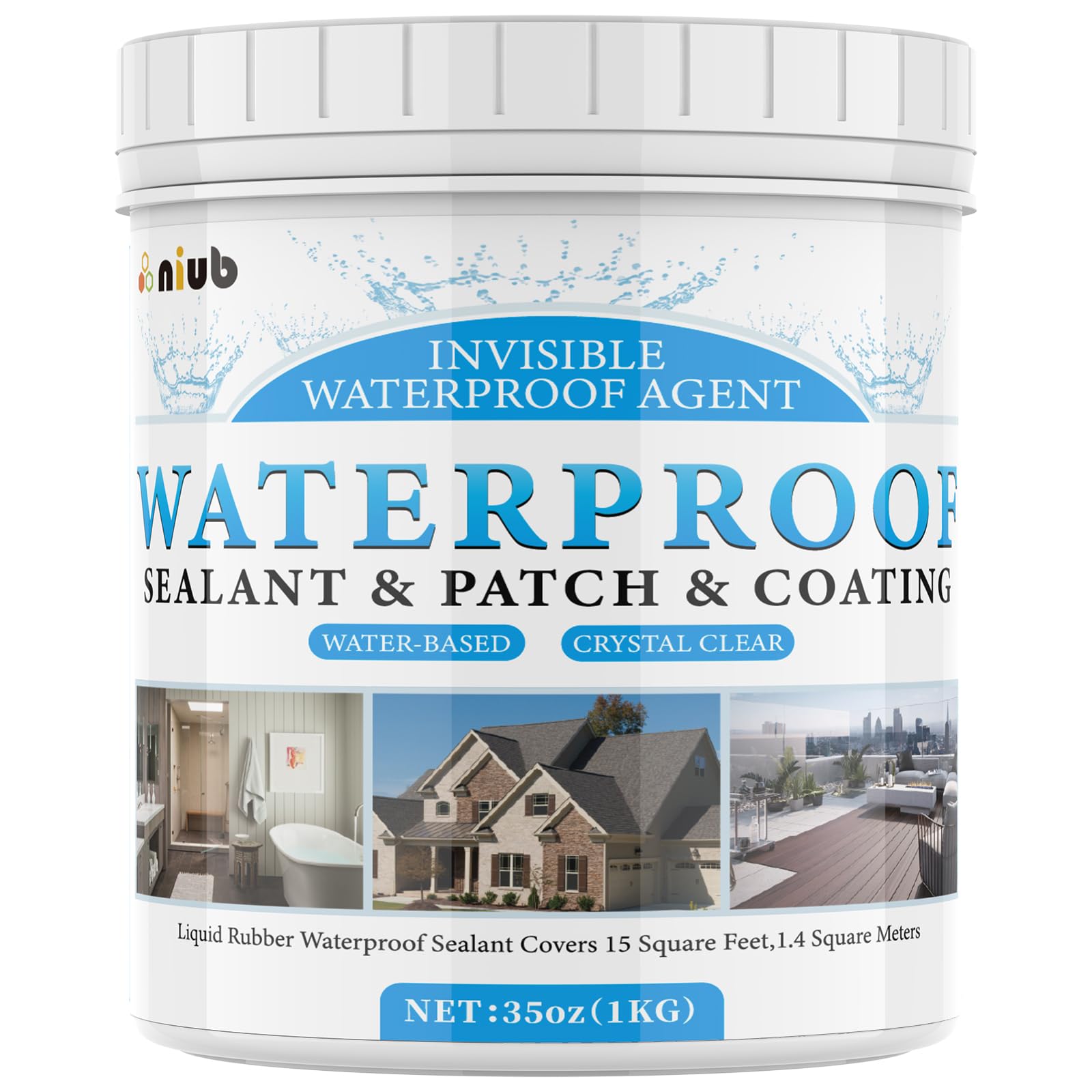 NIUB Invisible Waterproof Agent, Invisible Waterproof Sealant, Waterproof Sealant Agent, Transparent Waterproof Coating, Liquid Waterproof Sealant for Outdoor & Indoor, Roof, Shower Bathroom, 1KG
