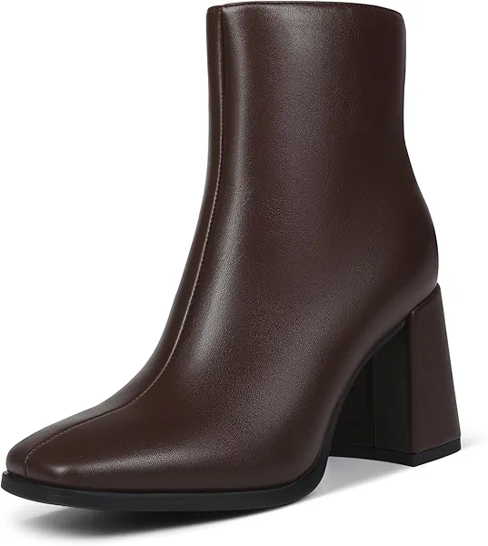 Wetviro Womens Square Toe Ankle Boots Chunky Heel Causual Comfort Ankle Booties Dress Boots for Women