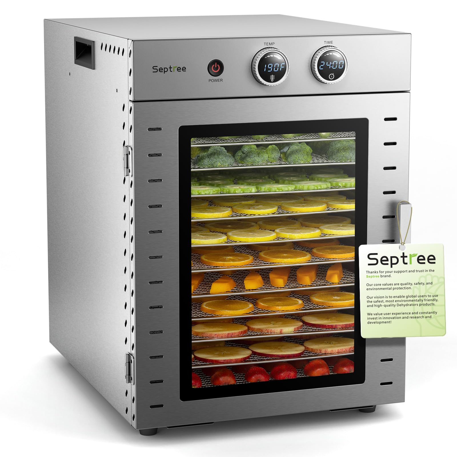 Septree food dehydrators machine with 12 stainless steel trays With timer setting, Temperature adjusted 70 ? to 194 ?,dryer for herb,fruit,meat,vegetables,mushroom,beef,for commercial and household