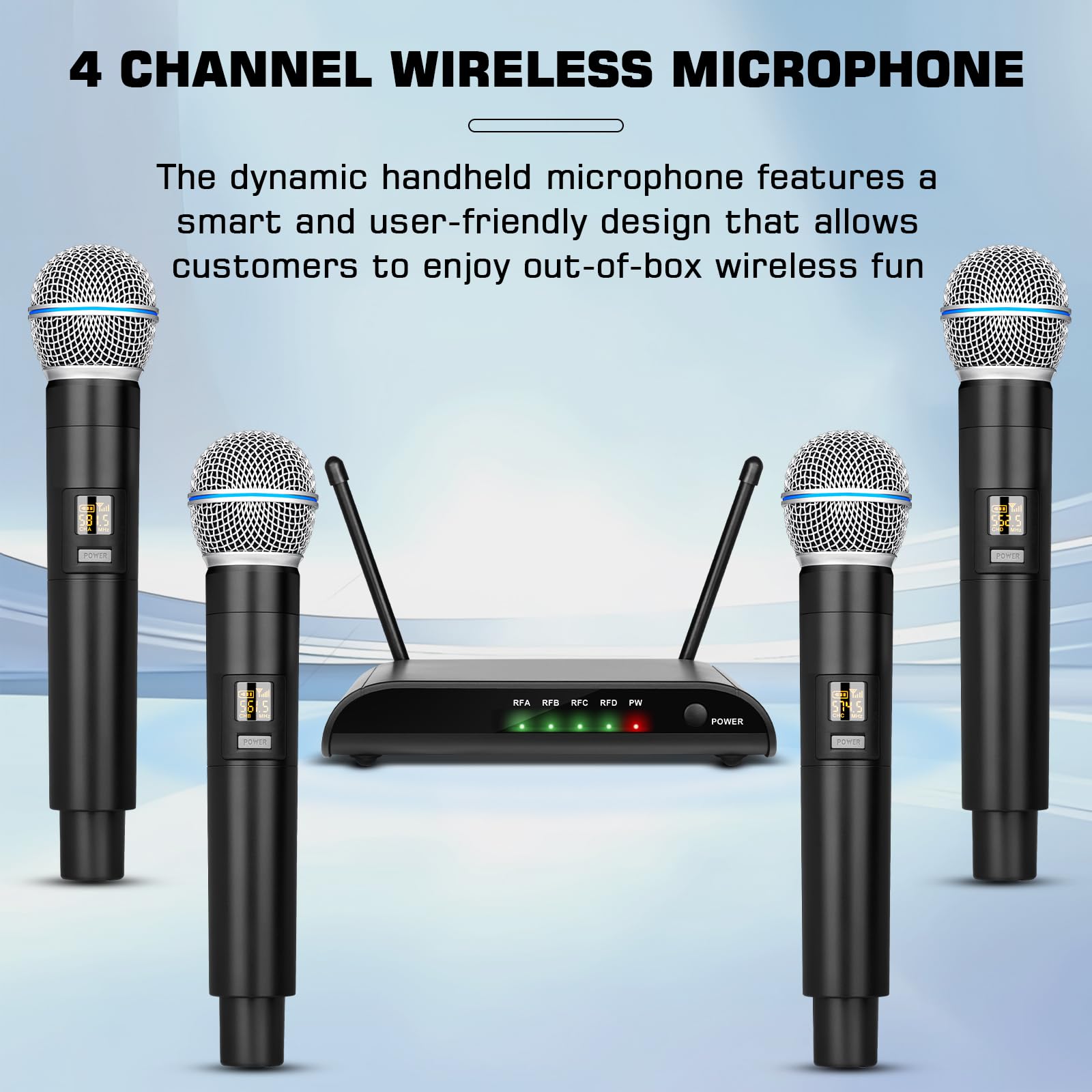 Micrófonos inalámbricos de karaoke Depusheng R4-Pro, sistema profesional de micrófono de mano de 4 canales, micrófono metálico dinámico para karaoke, iglesias, karaoke en casa, reuniones, fiestas, DJ,