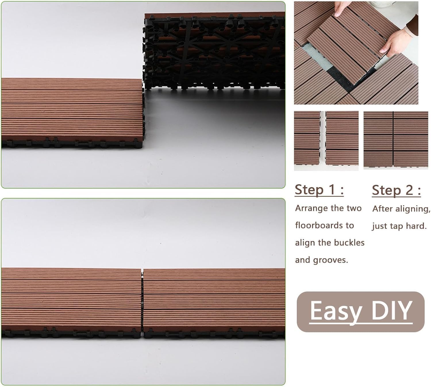 Dalles et lames de terrasse en composite, Tuiles de verrouillage extérieures d'intérieur de plate-forme de WPC multicolores 30x30x2 cm 10 pièces(L-Chocolate)