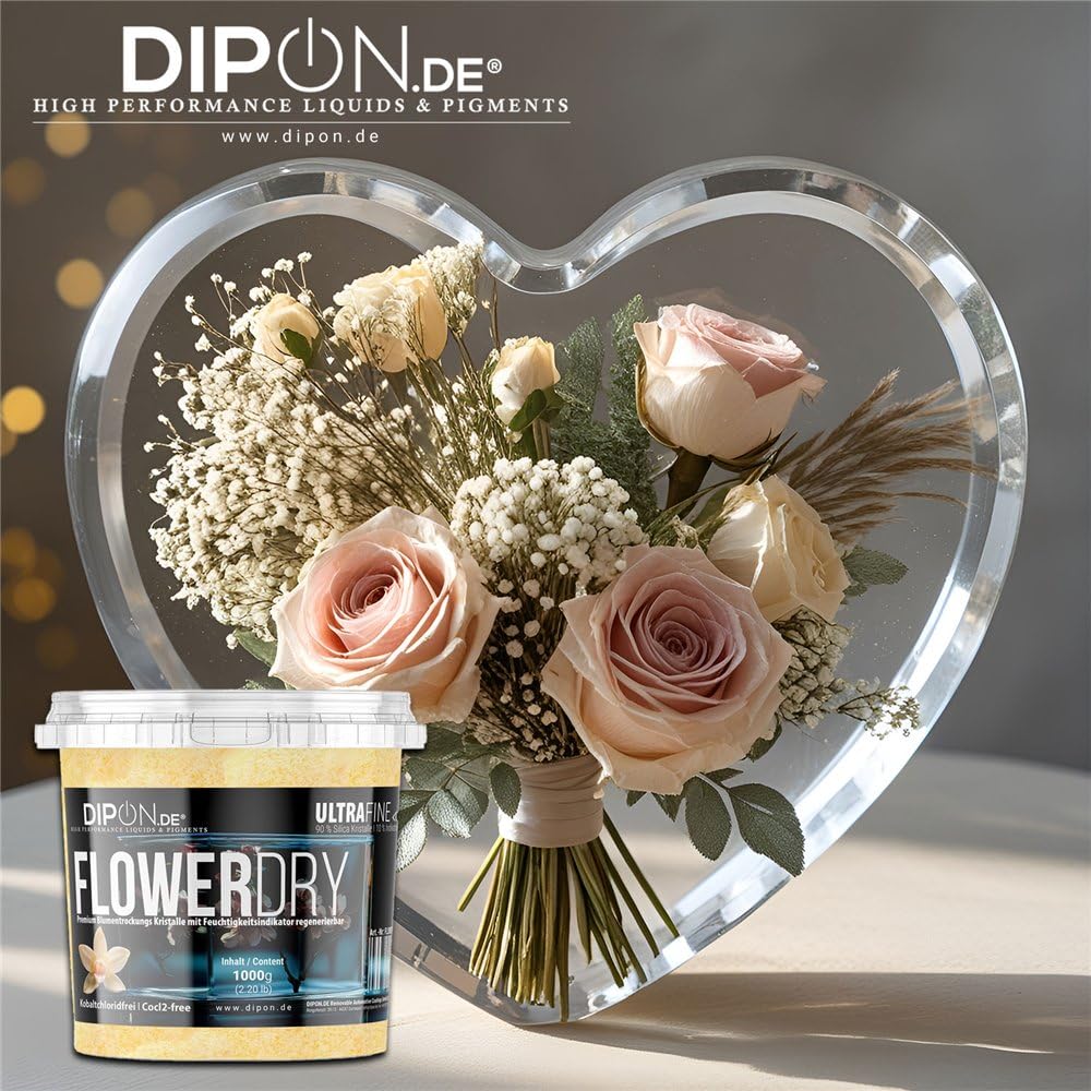 FlowerDry Ultra Fine mit Feuchte Indikator Blumentrocknung Kieselgel zum Trocknen von Blumen, Feinen Kristallen, Trockenmittel, Wiederverwendbares Blumenschutzmittel (5 kg (5 x 1 kg) Tüte)