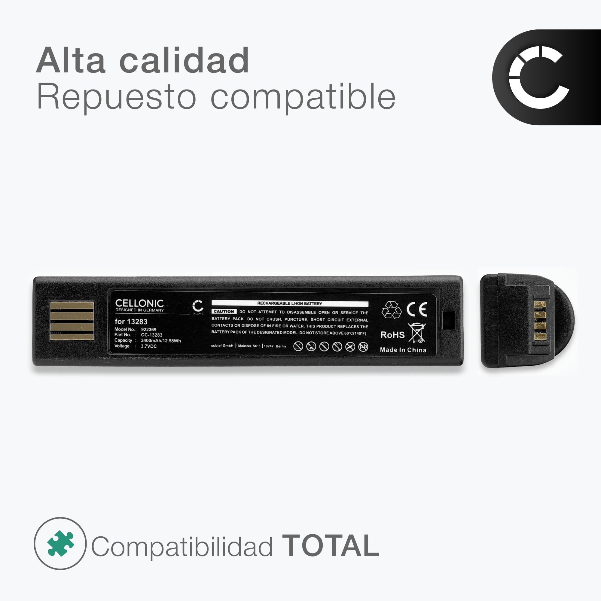 CELLONIC 1x Batería para Escáner códigos de Barras Compatible con Honeywell Voyager 1202, Xenon 1900, Xenon 1900g, 013283 - (3400mAh, 3.7V)