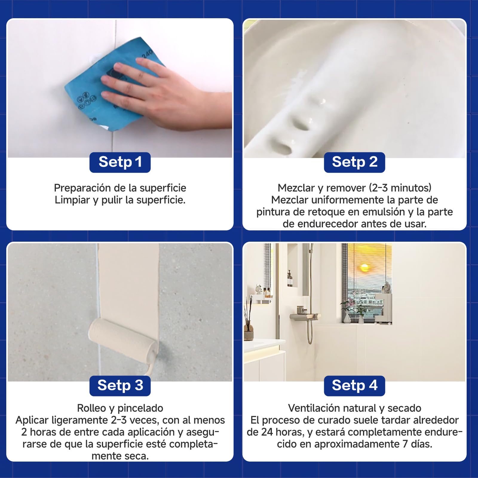 Kit de renovación bañeras y azulejos con herramientas, 35oz pintura blanca water-based, bajo olor, DIY, fácil uso, semi-brillante, 4.6-5.5m²