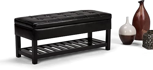 Miniatura 35 de SIMPLIHOME Cosmopolitan - Banco otomano rectangular de transición de 44 pulgadas de ancho con parte inferior abierta en piel sintética vegana gris