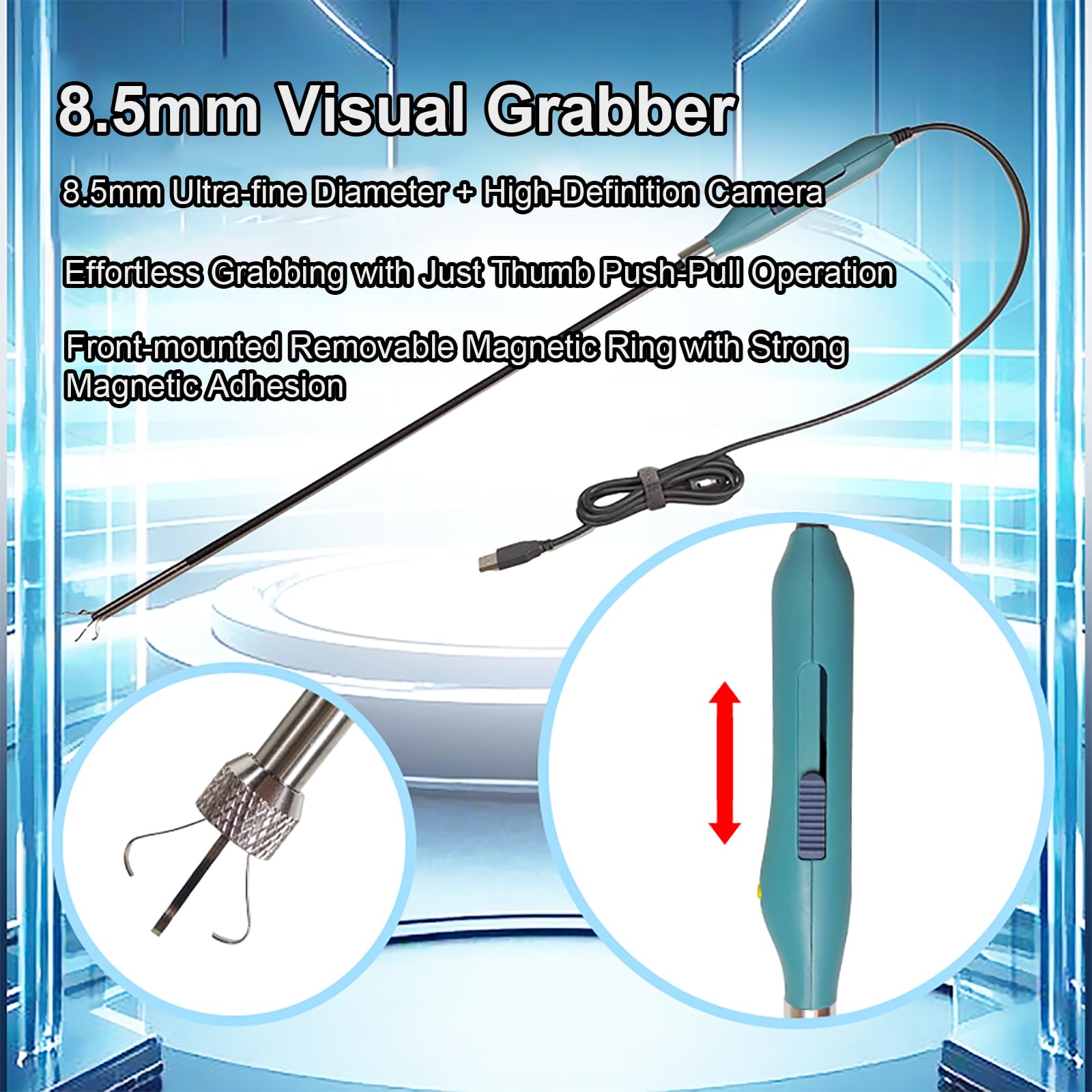 Herramienta De Recuperación Visual Industrial, Pinza para Cámara De Inspección con Luz Led Ajustable, para Mantenimiento De Maquinaria Y Extracción De Objetos Extraños.